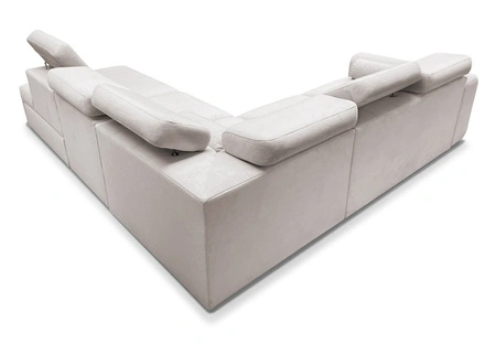 Narożnik z funkcją spania Cantare IX łososiowy prawostronny komfortowy narożnik rozkładany nowoczesny design pluszowa tkanina