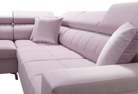 Narożnik z funkcją spania Nausa II grafitowy lewostronny velvet dekoracyjne przeszycia na siedzisku narożnik z pojemnikiem na pościel