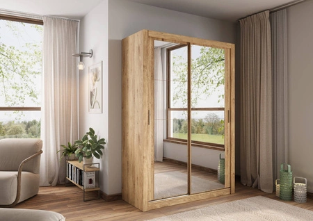 Szafa przesuwna z lustrem Arti 150 cm dąb shetland pojemna szafa do przedpokoju drzwi szafy wykończone lustrami w ciekawej konfiguracji