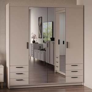 Szafa Rene 176 cm bez piaskowy stylowy design obrzeża wykończone ABS szafa z lustrem do sypialni lub garderoby pojemne szuflady