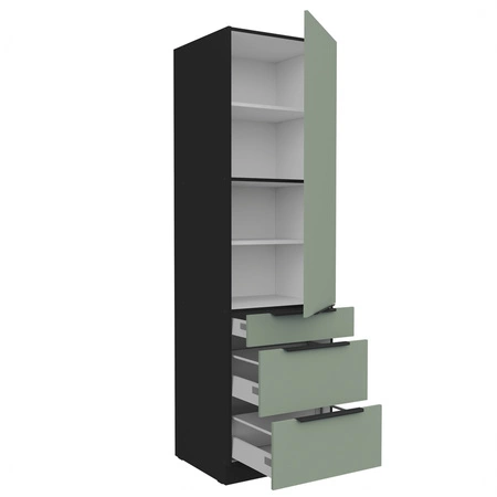 Słupek kuchenny Treviso Bl 60 DKS-210 3S 1F szafka kuchenna odporna na uszkodzenia wykończenie frontów w technologii anti fingerprint