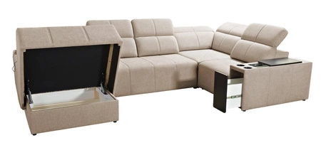 Narożnik z funkcją spania Tesalia IV Lux miętowy lewostronny stylowy narożnik z wysuwanym podnóżkiem oraz funkcją przesuwanego oparcia