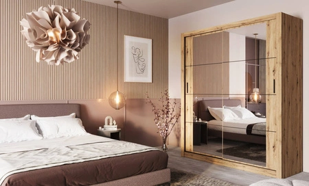 Szafa przesuwna z lustrem Arti 180 cm dąb artisan pojemna szafa do przedpokoju drzwi szafy wykończone lustrami w ciekawej konfiguracji