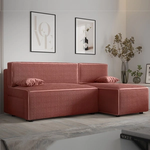 Narożnik z funkcją spania Brandon indyjski róż prawostronny trójwymiarowa tkanina o wyrazistych prążkach pojemnik na pościel