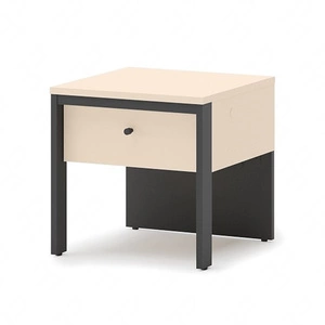 Szafka nocna Enna beżowy / czarny modna szafka z szufladą do sypialni o nietypowej konstrukcji dyskretne oświetlenie LED