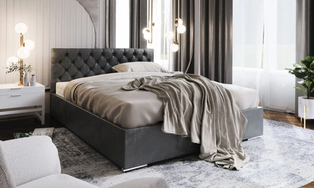 Łóżko tapicerowane Alvorada 160x200 szare z pojemnikiem w nowoczesnym skandynawskim stylu z pikowanym zagłówkiem