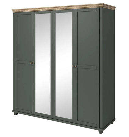 Szafa z lustrem Evora 200 cm butelkowa zieleń / dąb lefkas elegancki design gustowna kolorystyka szafa do sypialni lub garderoby