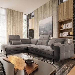 Narożnik Samos szary lewostronny nowoczesny design prosta i stylowa bryła wpisująca się w każdą aranżację regulowane zagłówki