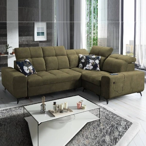 Narożnik z funkcją spania Buffalo II oliwkowy prawostronny funkcjonalny i stylowy narożnik rozkładany z regulowanymi zagłówkami