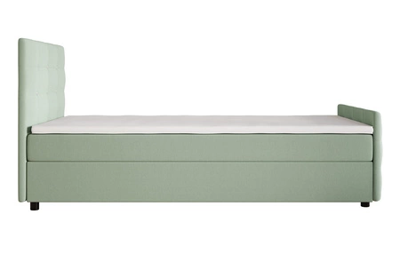 Łóżko kontynentalne Kansas 90x200 miętowe w nowoczesnym skandynawskim stylu z tapicerowanym zagłówkiem oraz zanóżkiem