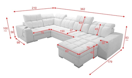 Narożnik z funkcją spania Luigi IV niebieski prawostronny elegancki narożnik do salonu wykonany z miękkiej tkaniny typu velvet