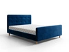 Łóżko tapicerowane Isara 140x200 granatowe z pojemnikiem w nowoczesnym skandynawskim stylu z charakterystycznym wezgłowiem oraz z zanóżkiem