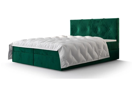 Łóżko kontynentalne Arvada 140x200 butelkowa zieleń w nowoczesnym skandynawskim stylu z tapicerowanym zagłówkiem