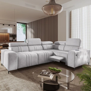 Narożnik z funkcją spania Castel II Lux szary popiel prawostronny wygodny narożnik do salonu z komfortowym wysuwanym podnóżkiem