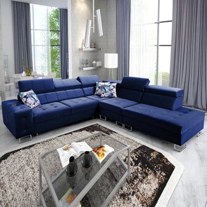 Narożnik z funkcją spania Hampton IX granatowy prawostronny stylowy i nowoczesny design narożnika idealny mebel do każdej aranżacji