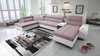 Narożnik z funkcją spania Dafni V lawendowy róż / biały prawostronny pleciony wygodny i komfortowy narożnik z regulowanymi zagłówkami
