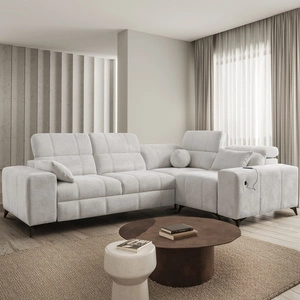 Narożnik z funkcją spania Penejos II szary popiel prawostronny komfort podczas codziennego wypoczynku pojemnik na pościel