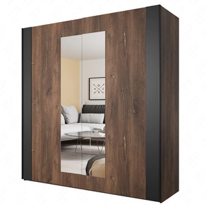 Szafa przesuwna Sigma 200 cm dąb flagstaff / czarny z miedzianą wstawką pojemna szafa z lustrem idealna szafa do sypialni czy garderoby