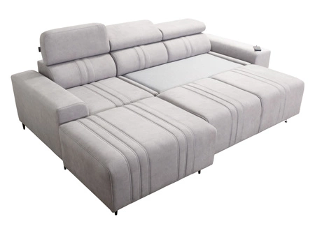 Narożnik z funkcją spania Castel jasny brąz lewostronny komfortowy i stylowy narożnik rozkładany z pojemnikiem na pościel