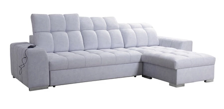 Narożnik z funkcją spania Luigi turkusowy prawostronny narożnik z dwoma pojemnikami na pościel tkanina o ciekawej strukturze