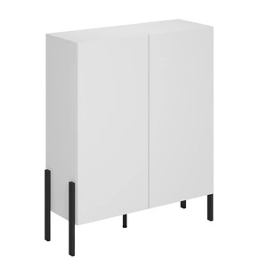 Komoda wysoka Jukon 114 cm biała wyjątkowy subtelny design doskonała komoda do salonu sypialni lub biura system push to open czarne nogi