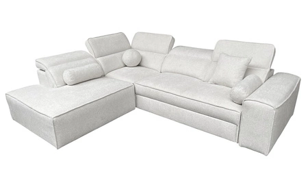 Narożnik z funkcją spania Viano VII patynowy lewostronny modny i stylowy narożnik z regulowanymi zagłówkami ozdobne poduszki