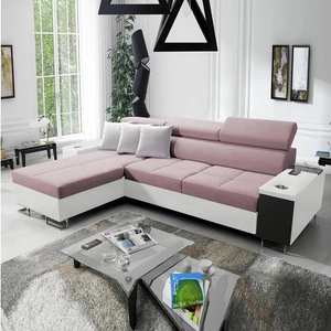 Narożnik z funkcją spania Dafni lawendowy róż / biały lewostronny pleciony komfort i funkcjonalność podczas codziennego wypoczynku