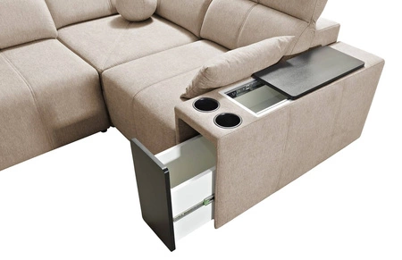 Narożnik z funkcją spania Tesalia II Lux szary popiel prawostronny wygodny narożnik z przesuwanym oparciem oraz wysuwanym podnóżkiem