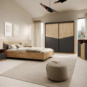 Zestaw mebli do sypialni Atson dąb odwieczny / czarny nowoczesny design komplet mebli do sypialni oryginalny kształt frontów mebli