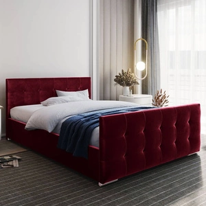 Łóżko tapicerowane Verlan 140x200 bordowe z pojemnikiem w nowoczesnym skandynawskim stylu z pikowanym zagłówkiem oraz zanóżkiem