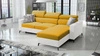 Narożnik z funkcją spania Savona żółty / biały prawostronny elegancki narożnik z regulowanymi zagłówkami dekoracyjne przeszycia 