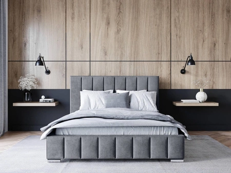 Łóżko tapicerowane Insam 140x200 szare stylowe łóżko z pojemnikiem na pościel wygodny zagłówek zachwyca eleganckim designem