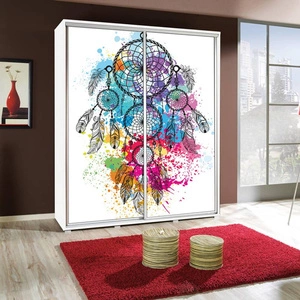 Szafa przesuwna Artistino 155 cm z grafiką łapacz snów korpus szafy w kolorze białym wykonany z płyty o grubości 22mm