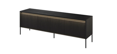 Zestaw mebli Trend czarny nowoczesny design meble z klimatycznym oświetleniem w postaci paska led pod górnym blatem ryflowane fronty