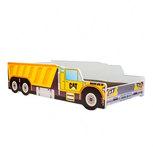 Łóżko Construction Car 70x140 cm designerskie łóżko z materacem w kształcie samochodu z ozdobnym nadrukiem solidne wykonanie