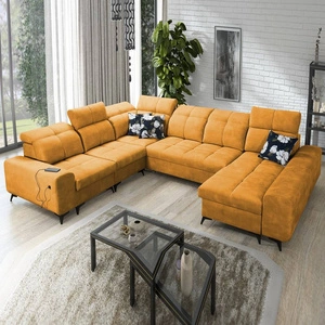 Narożnik z funkcją spania Buffalo VIII żółty prawostronny wysokiej klasy narożnik do salonu z pojemnikami wysoka jakość wykonania