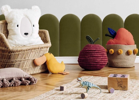 Panel tapicerowany Wally 30x60 cm oliwkowy stylowy panel ścienny płotek welurowa tkanina modne wykończenie każdej aranżacji