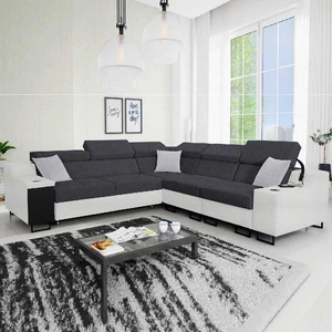 Narożnik z funkcją spania Alcamo III grafitowy / biały prawostronny funkcjonalny narożnik z szufladą w boczku dwa pojemniki na pościel