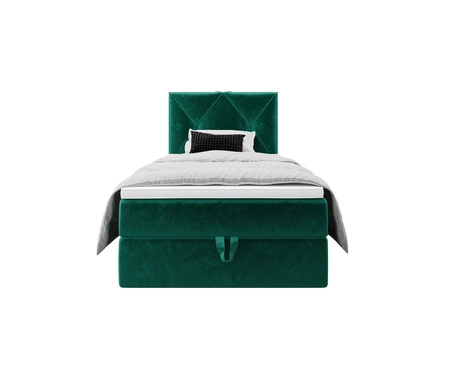 Łóżko kontynentalne Arvada 90x200 butelkowa zieleń w nowoczesnym skandynawskim stylu z tapicerowanym zagłówkiem łóżko z pojemnikiem