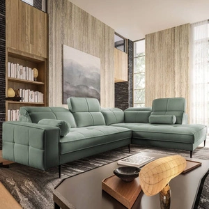 Narożnik Samos miętowy prawostronny nowoczesny design prosta i stylowa bryła wpisująca się w każdą aranżację regulowane zagłówki