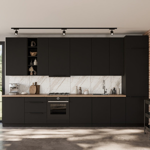 Zestaw mebli kuchennych Alatri Bl 390 cm stylowe szafki kuchenne z frontami wykonanymi w technologii anti fingerprint metalowe uchwyty