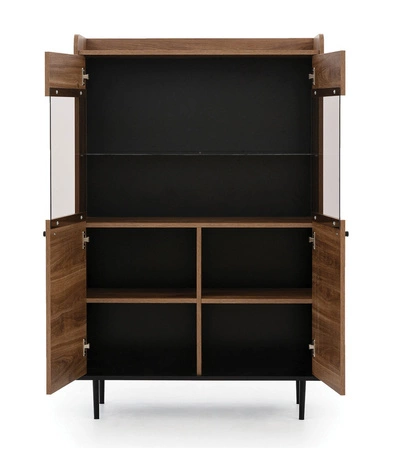 Witryna szeroka Apallo 90 cm dąb brandy castello oryginalna bryła osadzona na metalowych nogach elementy z bezpiecznego szkła hartowanego