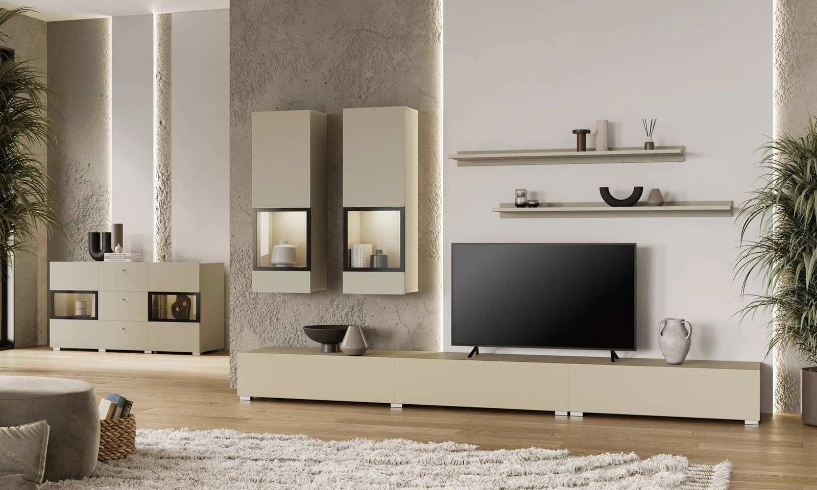 Komoda z szufladami 132 cm w kolorze beżowym