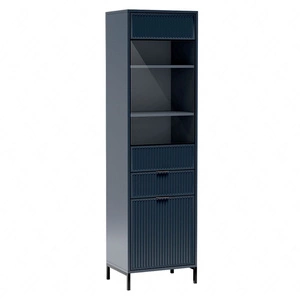 Witryna Linka 55 cm indigo geometryczny kształt designerskie wykończenie frontów ryflowaniami solidna metalowa podstawa