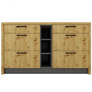 Wyspa kuchenna z szufladami Clara 147 cm dąb artisan / szary popiel nowoczesna wolnostojąca wyspa kuchenna stylowe otwarte półki