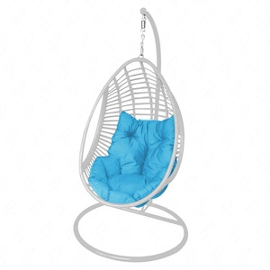 Fotel wiszący Bellissimo biały uniwersalny fotel z niebieską poduchą do ogrodowej strefy wypoczynku odporny na warunki atmosferyczne