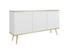 Komoda Luxury 160 cm biała elegancki design korpus zwieńczony złotą listwą komoda wsparta na wysokich metalowych nogach