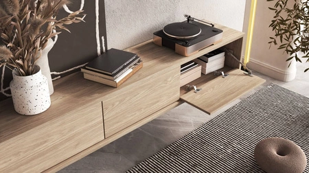 Szafka RTV Frida 180 cm dąb olejowany z możliwością powieszenia nowoczesny design szafki pod telewizor bezuchwytowe fronty