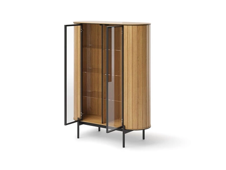 Witryna Rotto 107 cm dąb vincenza nowoczesny design witryny o owalnym kształcie półki wykonane z bezpiecznego szkła hartowanego