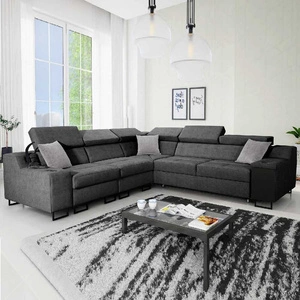 Narożnik z funkcją spania Alcamo III szary lewostronny funkcjonalny narożnik z szufladą w boczku dwa pojemniki na pościel